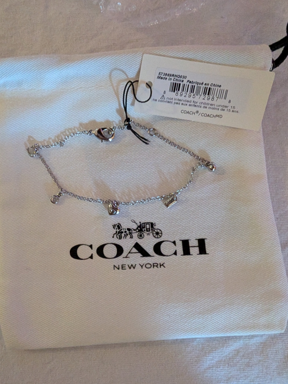 COACH Silver Heart Charm Chain Bracelet - COACH